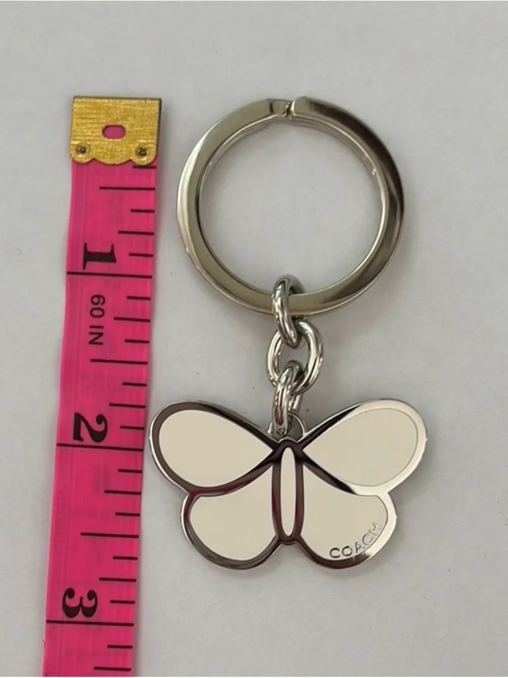 Coach White Enamel Butterfly Keychain & Bag Charm Silver Hardware NEW